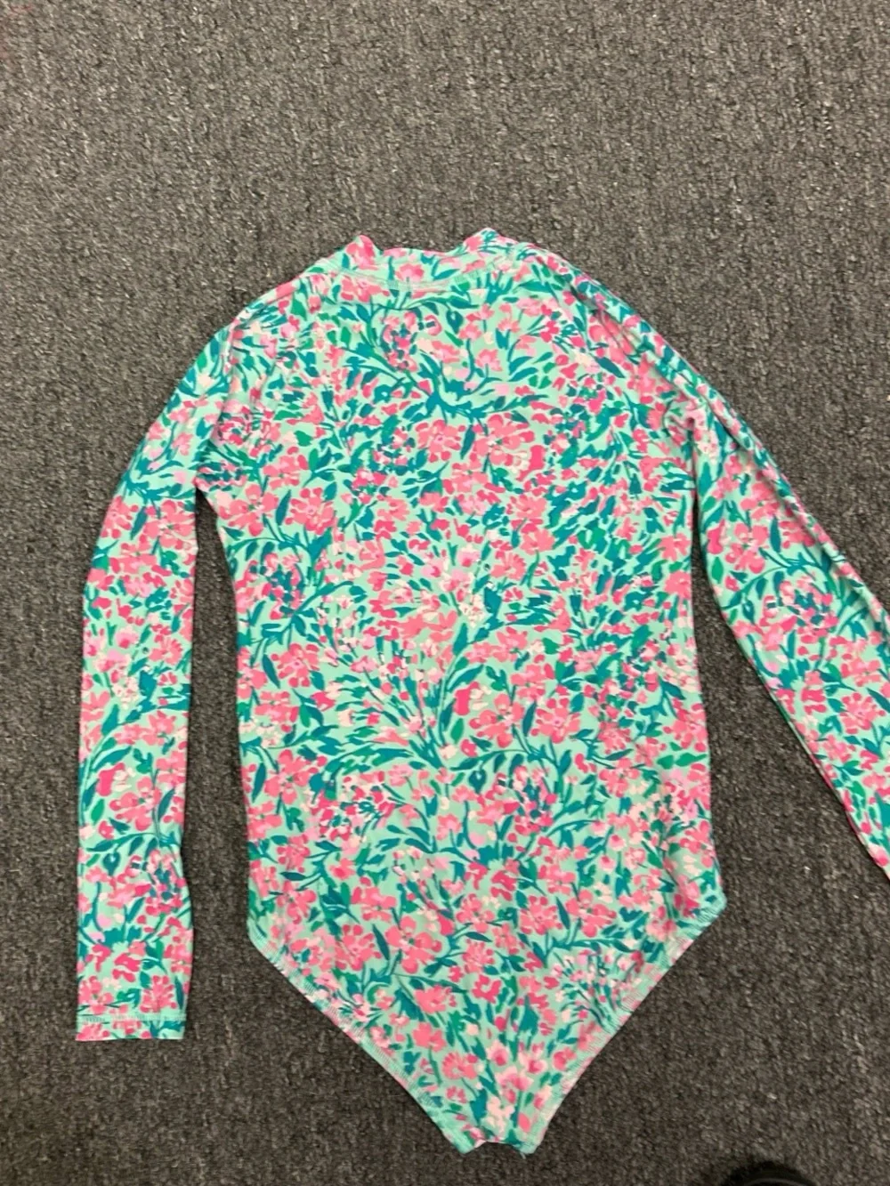 J. Crew Girls' Pink and Teal Floral Long-Sleeve One-Piece Swimsuit